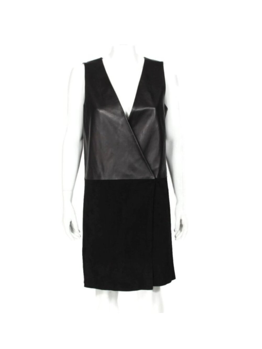 CLUB MONACO COLLECTION Black Leather Suede Sleevless V-Neck Dress sz 4 /335
